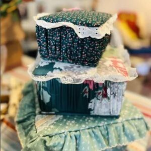 Vintage handmade Floral Fabric sewing trinket Storage Boxes
